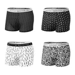 4 Pack Men's Ice Silk Printed Comfy Waistband Stretch Fit Trunks