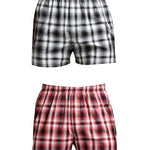 2 Pack Men's Cotton Plaid Boxers with Side Opening and Relaxed Elastic Waistband