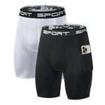 2 Pack Men's Stretch Fit Side Pocket Mid-Rise Breathable Activewear Tights