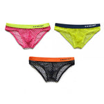 3 Pack Men's Low-Waist Sexy Big Mesh Breathable Transparent Sports Briefs