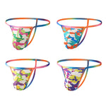 4 Pack Men's Low Rise Fashion Mesh Rainbow Camo Print Thongs
