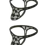 2 Pack Men's U-Pouch Large Pouch Low Rise Sheer Breathable Plaid Thongs