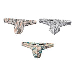 3 Pack Men's Ice-Silk Leopard Mesh Thong with Double-Lined Crotch