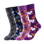 4 Pairs Pumpkin Personality Skeleton Cartoon Trendy Cotton Crew Socks