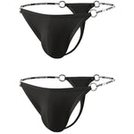 2 Pack Men's Suspenders Design U-Pouch & Low-Rise Thongs