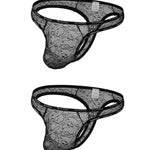 2 Pack Men's Mid-Rise Ultra-Soft Sexy Lace Cooling Support Thong