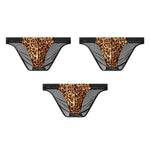 3 Pack Men's Leopard Print Sexy Low-Rise U-Pouch Design Breathable Comfort Bikini
