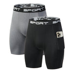 2 Pack Men's Stretch Fit Side Pocket Mid-Rise Breathable Activewear Tights