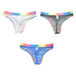 3-pack Men's Rainbow Trim Sheer Mesh Thong