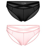 2 Pack Men's Sheer Ultra-Thin Silky Bikini with Cross Waistband