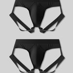 2 Pack Men's Sexy Thong with Elastic Leg Straps and Contoured Pouch