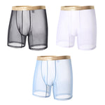 3 Pack Men's Ice Silk Mesh Solid Color Seamless Comfort Boxer Briefs