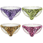 4 Pack Men's U-Convex Leopard Print Nylon Bikini