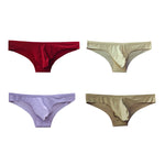 4 Pack Men's 3D U-Pouch Low Rise Ice Silk Cooling Satin Bikinis