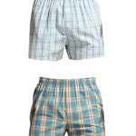2 Pack Men's Cotton Plaid Boxers with Side Opening and Relaxed Elastic Waistband