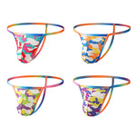4 Pack Men's Low Rise Fashion Mesh Rainbow Camo Print Thongs