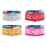 4-pack Men's Low-rise See-through Micro-mesh Pouch Shiny U-convex Wide-edge Boxer Briefs