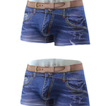 2 Pack Men's Denim Printed Cotton Boxer Briefs