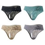 4 Pack Men's High-Stretch & Low-Rise Lace Trim Large Pouch Thongs