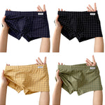 4 Pack Men's Plaid Cotton Trunks with U Pouch and Double Layer Gusset