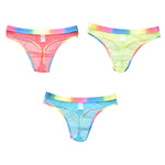 3-pack Men's Rainbow Trim Sheer Mesh Thong