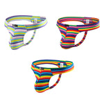 3 Pack Men's Low Rise Breathable Rainbow Sports Striped Thongs