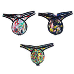 3 Pack Men's Low-Rise Breathable Ice Silk Print Sexy U-Pouch Thongs