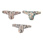 3 Pack Men's Ice-Silk Leopard Mesh Thong with Double-Lined Crotch
