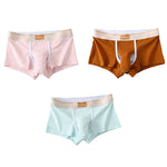 3 Pack Men's Elephant Trunk Separate Cotton Sexy Mid-Rise Solid Color Trunks