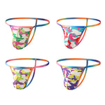 4 Pack Men's Low Rise Fashion Mesh Rainbow Camo Print Thongs