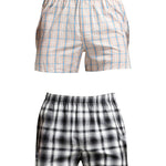 2 Pack Men's Cotton Plaid Boxers with Side Opening and Relaxed Elastic Waistband