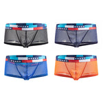 4-pack Men's Low-rise See-through Micro-mesh Pouch Shiny U-convex Wide-edge Boxer Briefs