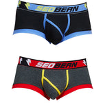 2 Pack Men's Cotton Sport Trunks with U-Pouch & Color-Block Design