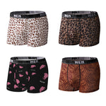 4-Pack Men's Leopard Print Mid-Rise Breathable Trunks
