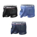 3 Pack Men's Mid-Rise Ice Silk Hollow-Out Trunks