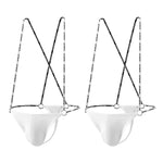 2 Pack Men's Suspenders Design U-Pouch & Low-Rise Thongs