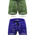 2 Pack Men's Mesh See-Through Shorts with Drawstring Waist