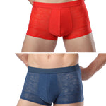 2-pack Men's Ice Silk Breathable Printed Hollow Boxer Briefs