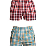 2 Pack Men's Cotton Plaid Boxers with Side Opening and Relaxed Elastic Waistband