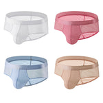 4 Pack Men's Breathable Mesh Solid Sheer & Sexy Wide Waistband Briefs