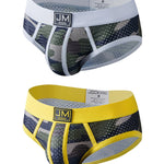 2 Pack Men's Sexy Sheer Camouflage Print Mesh Low-Rise Breathable & Quick-Dry Briefs