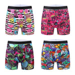 4 Pack Men's Graffiti Cartoon Print Skin-Friendly Mid-Rise Boxer Briefs