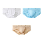 3 Pack Men's Skin-Friendly Solid Color Supportive Pouch Stretch Fit Cooling Briefs