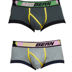 2 Pack Men's Cotton Sport Trunks with U-Pouch & Color-Block Design