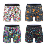 4 Pack Men's Graffiti Cartoon Print Skin-Friendly Mid-Rise Boxer Briefs