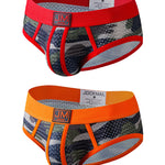 2 Pack Men's Sexy Sheer Camouflage Print Mesh Low-Rise Breathable & Quick-Dry Briefs