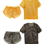 2 Pack Men's Breathable See-Through Hollow Design Loose-Fit Activewear Tops & Shorts