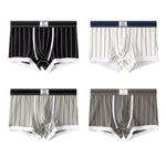 4 Pack Men's Ultra-Soft Breathable Cotton Striped Design Comfort Trunks & Boxers Briefs