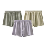 3 Pack Men's Cotton Breathable Striped Button Fly Loose Fit Home Shorts