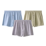 3 Pack Men's Cotton Breathable Striped Button Fly Loose Fit Home Shorts
